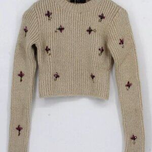 Mango Committed Jeweled Cropped Knit Sweater Women's XS
